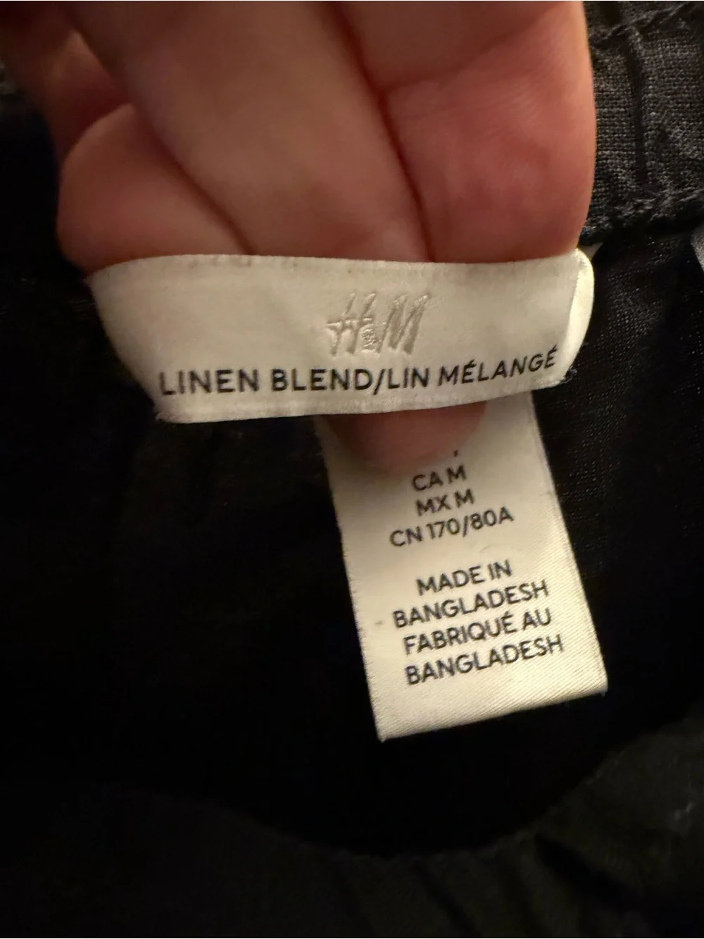 HM Black Linen Blend Wide Leg Drawstring Elastic Waist Pants Womens Medium